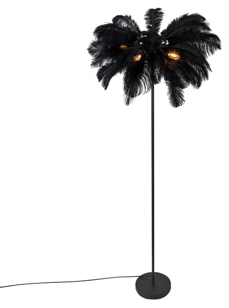 Stojacia lampa Art Deco čierna s čiernym perím - Peahen