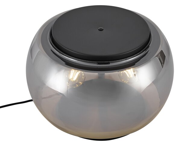 Dizajnová stolná lampa čierna s dymovým sklom 3-svetlá - Bino