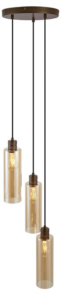 Hotelová elegantná závesná lampa tmavý bronz s jantárovým sklom 3-svetlá - Stavelot