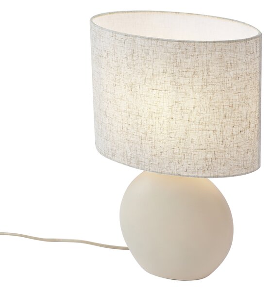Japandi stolná lampa béžová s ľanovým tienidlom - Timo