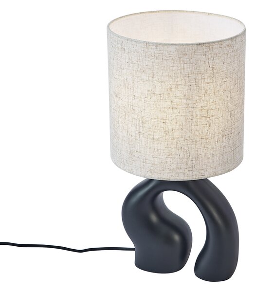 Japandi stolná lampa čierna s ľanovým tienidlom - Dahlia