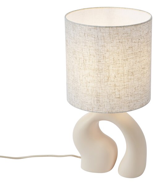Japandi stolná lampa béžová s ľanovým tienidlom - Dahlia