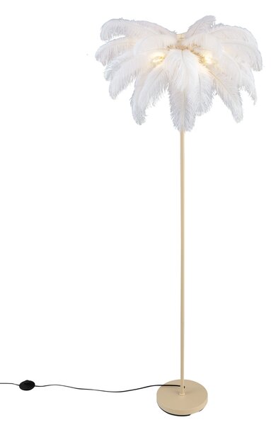 Art Deco stojacia lampa béžová s bielymi perami - Peahen