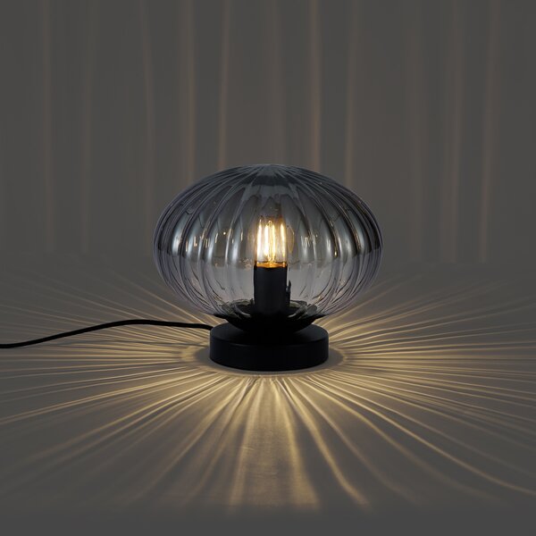 Dizajnová stolná lampa čierna s dymovým sklom - Mochi