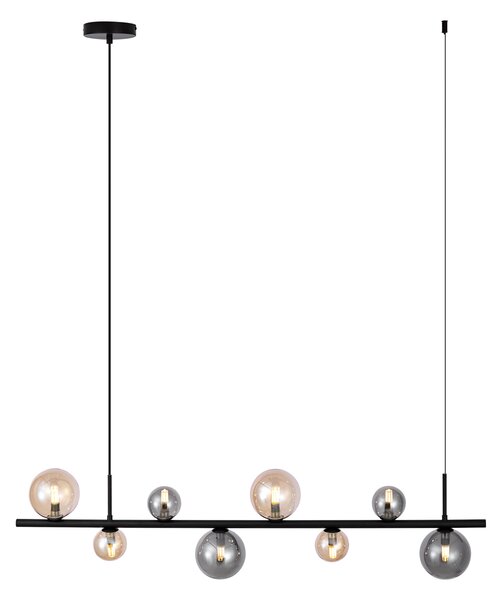 Závesná lampa čierna s dymovým a jantárovým sklom obdĺžniková 8-svetiel - Monaco