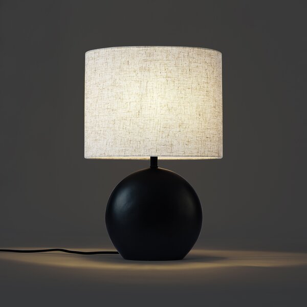 Japandi stolná lampa čierna s ľanovým tienidlom - Timo