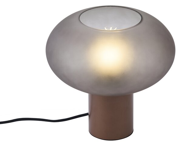 Dizajnová stolná lampa bronzová s matným sivým sklom - Umbrella