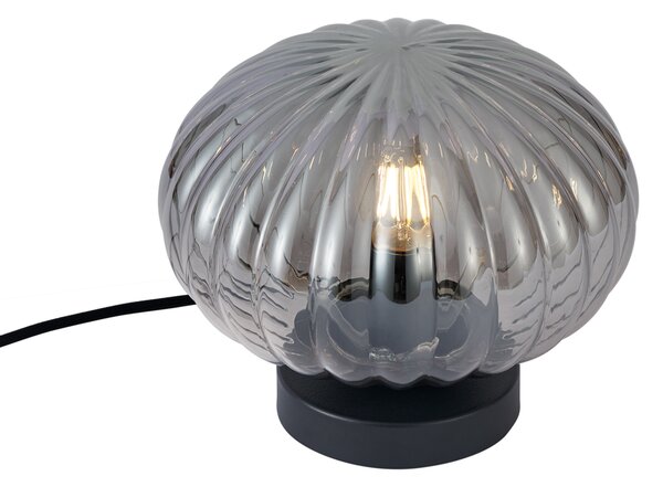 Dizajnová stolná lampa čierna s dymovým sklom - Mochi