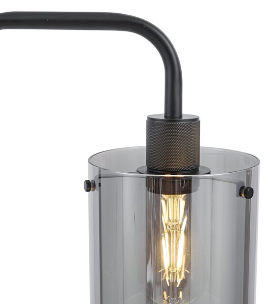 Dizajnová stojaca lampa čierna s dymovým sklom - Domo
