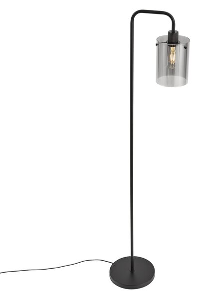 Dizajnová stojaca lampa čierna s dymovým sklom - Domo