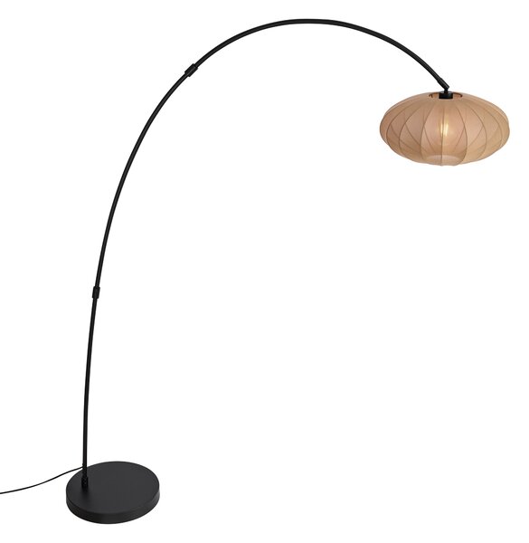 Japandi oblúková stojaca lampa čierna s hnedým tienidlom - Bida
