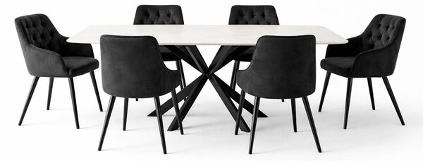 Jedálenský set 6x stoličiek + stôl 200 cm AVENBERG OBSIDIAN