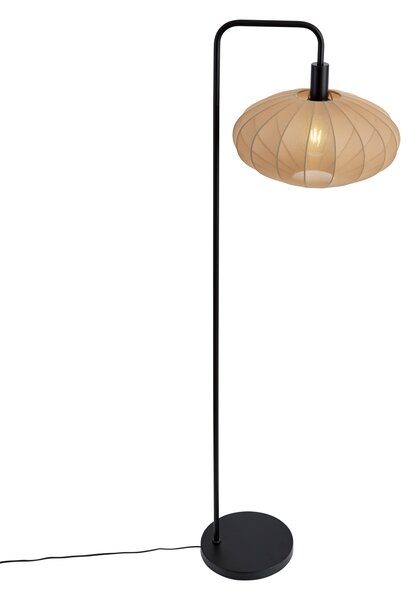 Japandi stojacia lampa čierna s hnedým látkovým tienidlom - Bida