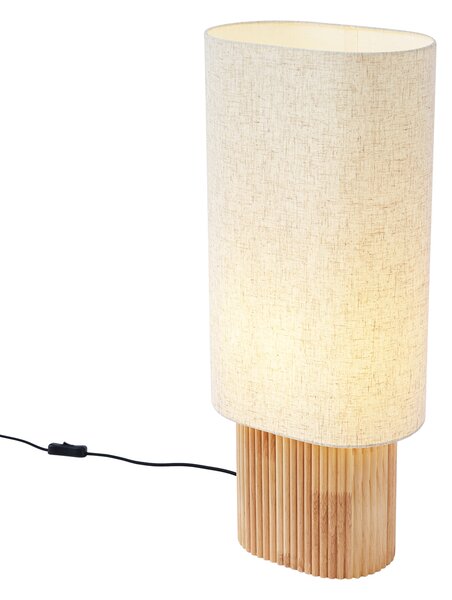 Japandi stojacia lampa drevená s ľanovým tienidlom 70 cm - Lamel