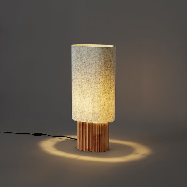 Japandi stojacia lampa drevená s ľanovým tienidlom 70 cm - Lamel