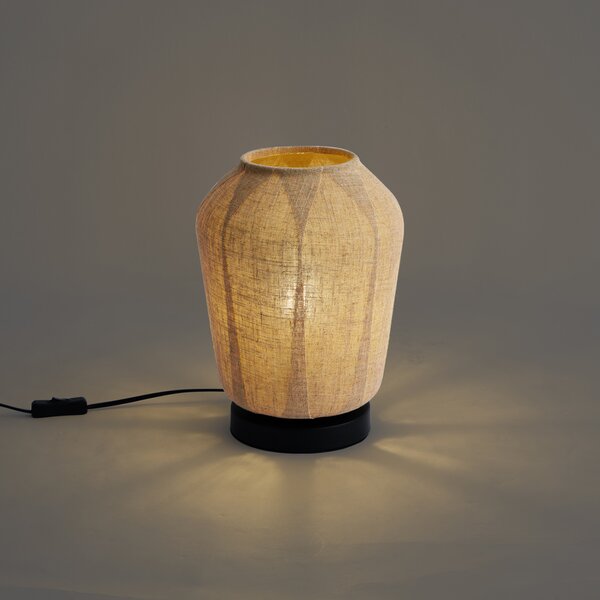 Japandi stolná lampa čierna s béžovým ľanovým tienidlom 21,5 cm - Nami