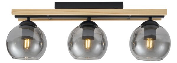 Moderné stropné svietidlo čierne s drevom a dymovým sklom 3-Lights - Aleks