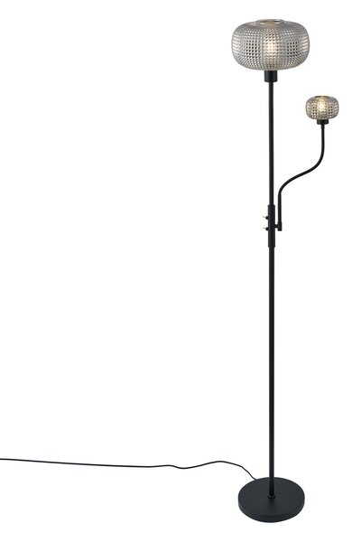 Dizajnová stojacia lampa čierna s dymovým sklom 2-svetlá - Brianna