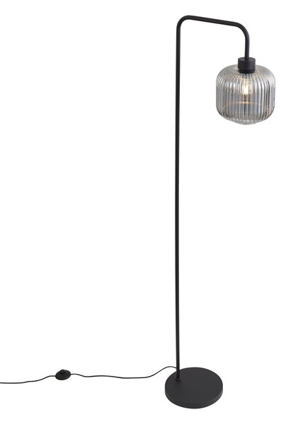 Dizajnová stojaca lampa čierna s dymovým sklom - Ana