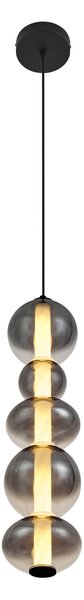 Art Deco závesná lampa čierna s dymovým a čírym sklom 5-svetiel Vrátane LED - Lizzy