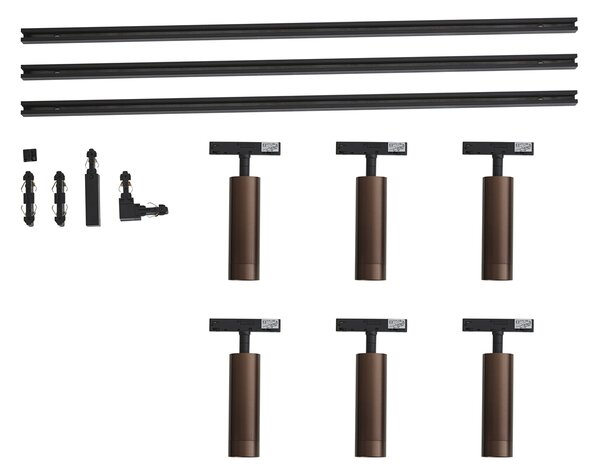 Moderný koľajnicový systém so 6 bodovými svetlami tmavý bronz 1-fázový - Slimline Uzzy