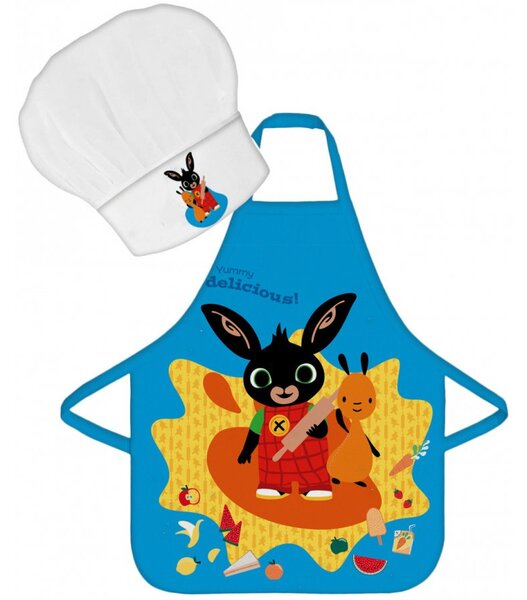 Chlapčenská / detská zástera s kuchárskou čiapkou Zajačik Bing - motív Yummy delicious! - 2 diely