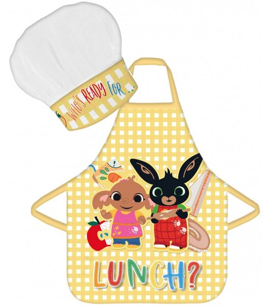 Detská zástera s kuchárskou čiapkou Zajačik Bing - motív Lunch? - 2 diely