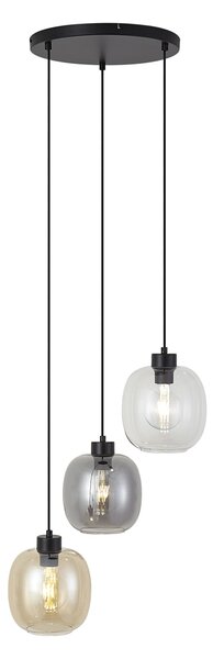 Závesná lampa čierna s jantárovým, dymovým a čírym sklom 3-Lights - Elena