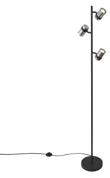 Moderná stojaca lampa čierna s dymovým sklom 3-svetlá otočná a naklápacia - Gianni