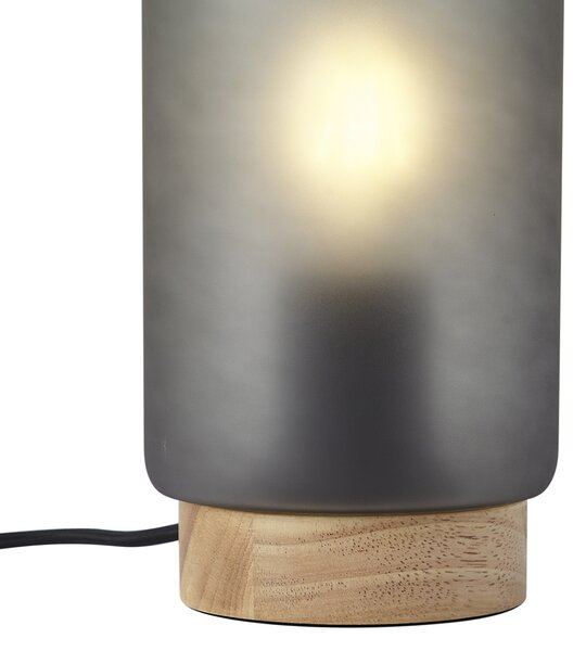 Moderná stolná lampa drevená s matným sivým sklom - Umbra