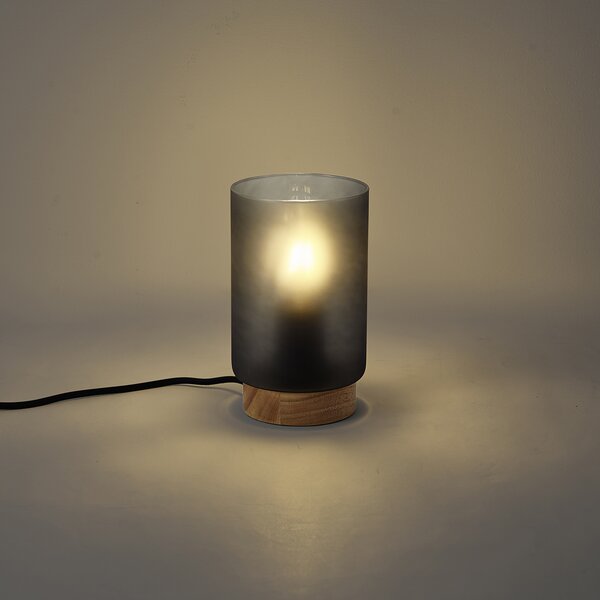 Moderná stolná lampa drevená s matným sivým sklom - Umbra