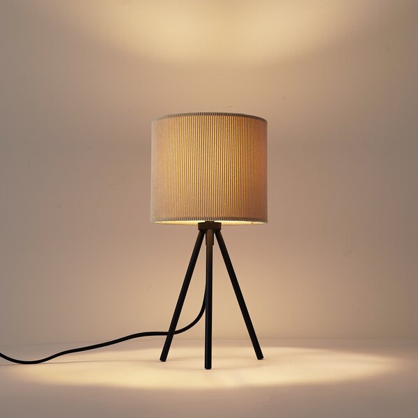 Moderná stolná lampa s trojnožkou v taupe farbe so zamatovým tienidlom - Luz