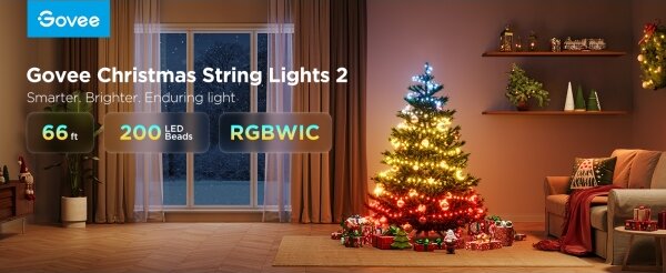 Govee - LED RGBICW Vonkajšia vianočná reťaz 2700-6500K 20m Wi-Fi Matter IP66