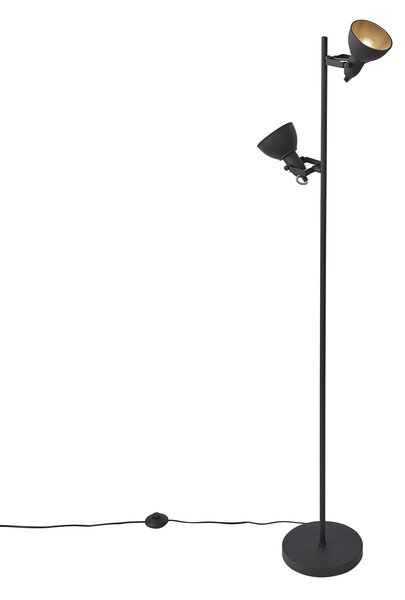 Priemyselná stojaca lampa čierna s drevom 2-svetlá - Jakub