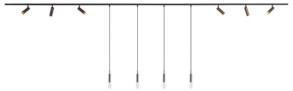 Moderný koľajnicový systém čierny so 6 reflektormi a 4 závesnými svietidlami tmavý bronz 1-fázový - Slimline Uzzy Loyce