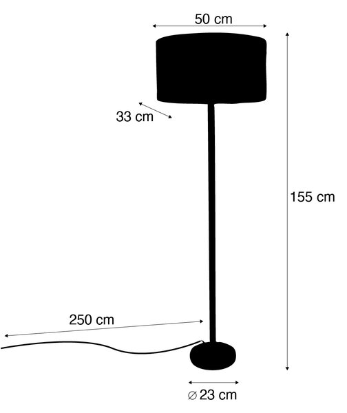 Drevená stojaca lampa s oválnym zamatovým tienidlom s dizajnom listov 50 cm - Mels