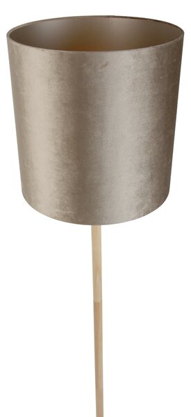 Drevená stojacia lampa s taupe zamatovým tienidlom 40 cm - Mels