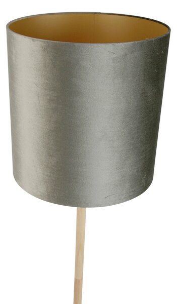 Drevená stojacia lampa so zeleným zamatovým tienidlom 40 cm - Mels
