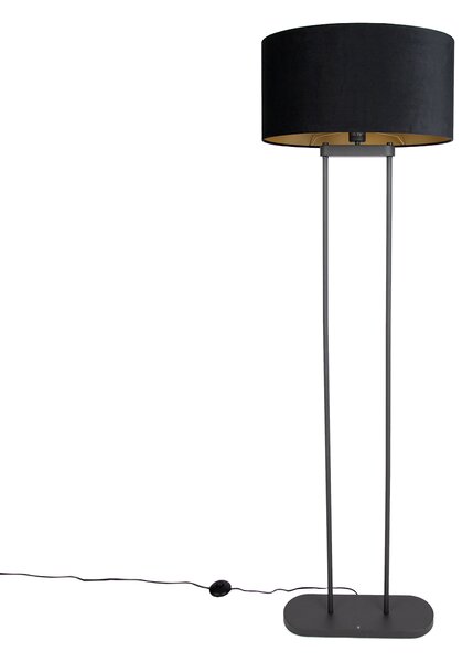 Stojacia lampa čierna s čiernym oválnym tienidlom 50 cm - Thijmen
