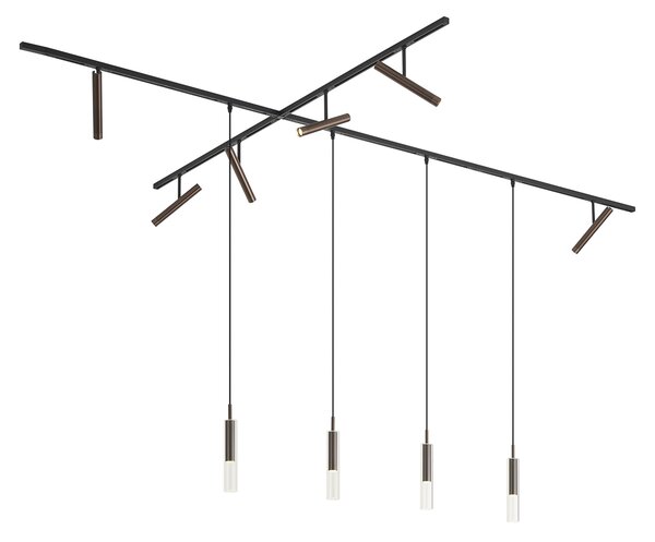 Moderný koľajnicový systém čierny so 6 bodovými svetlami a 4 závesnými svetlami tmavý bronz 1-fázový - Slimline Avery Loyce