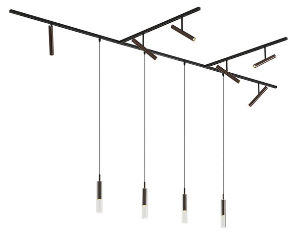 Moderný koľajnicový systém čierny so 6 bodovými svetlami a 4 závesnými svetlami tmavý bronz 1-fázový - Slimline Avery Loyce