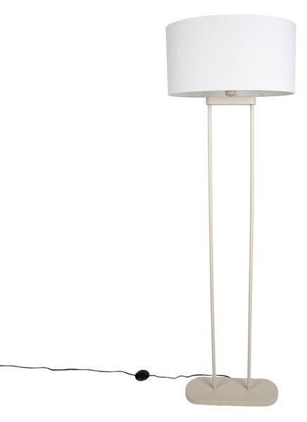 Béžová stojaca lampa s oválnym ľanovým bielym tienidlom 50 cm - Thijmen