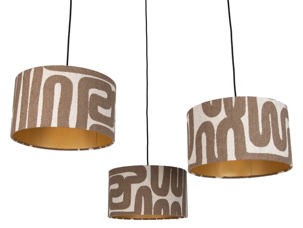 Závesná lampa čierna s hnedým béžovým tienidlom 35cm 3-svetlá - Cava