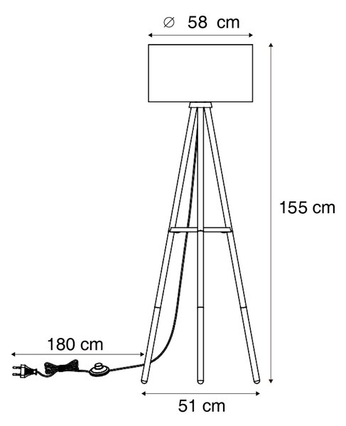 Drevená stojacia lampa s trojnožkou so zeleným tienidlom 50 cm - Lou