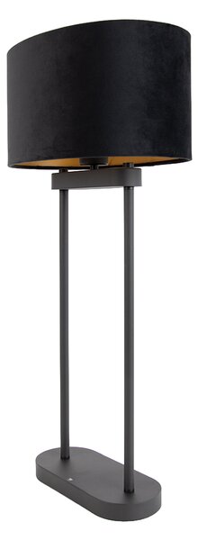 Stolná lampa čierna s čiernym oválnym tienidlom 35 cm - Thijmen