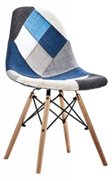 Jedálenská stolička PATCHWORK modrá - škandinávsky štýl