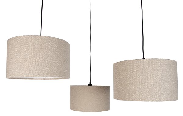Závesná lampa čierna s béžovou teddy látkou 35cm 3-svetlá - Cava