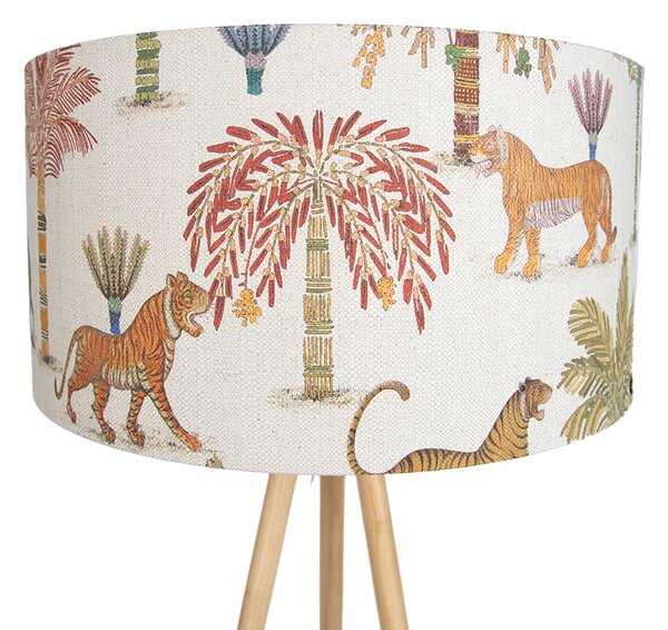 Drevená stojacia lampa s trojnožkou s viacfarebným tienidlom so zvieracou potlačou 50 cm - Lou