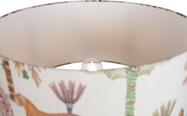 Drevená stojacia lampa s trojnožkou s viacfarebným tienidlom so zvieracou potlačou 50 cm - Lou