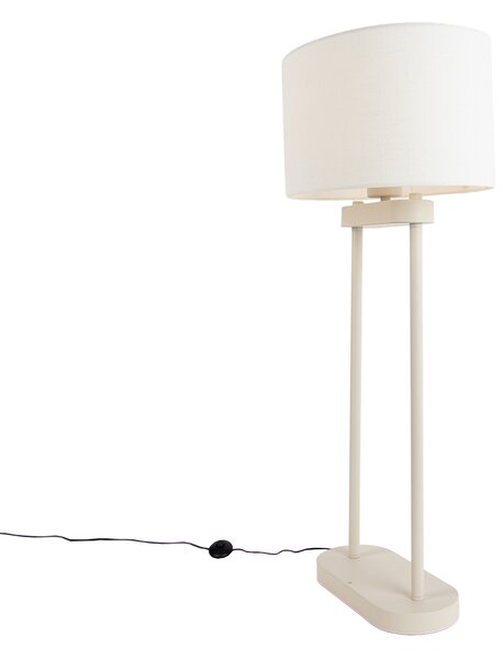 Stojacia lampa béžová s oválnym bielym ľanovým tienidlom 35 cm - Thijmen